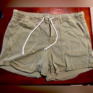 American Eagle Short Green Denim Jean Rope Tie Waist Pull on Paperbag Stretch